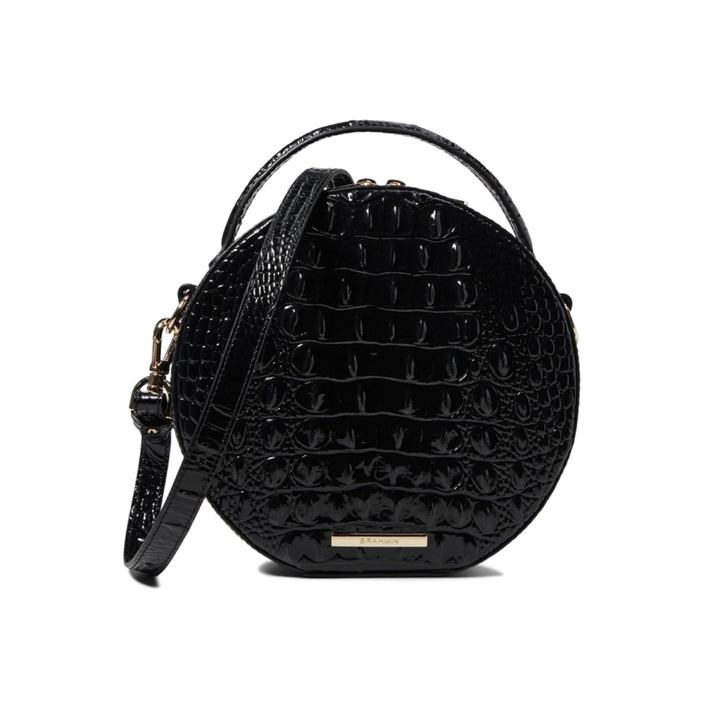 Black Croc-Embossed Round Handbag